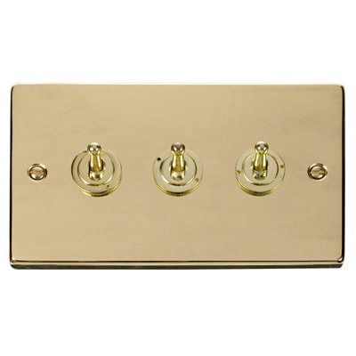 B&Q - Polished Brass 3 Gang 2 Way 10Ax Toggle Light SwitchSe Home