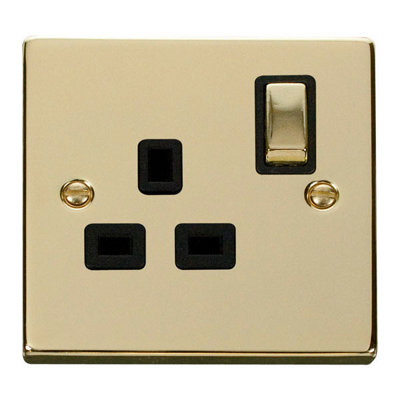Polished Brass 1 Gang 13A Dp Ingot Switched Plug SocketBlack TrimSe Home