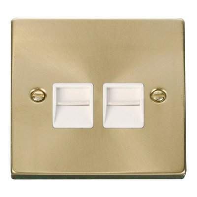 Satin / Brushed Brass Secondary Telephone Twin SocketWhite TrimSe Home from B&Q