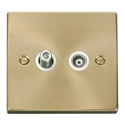 B&Q - Satin / Brushed Brass Satellite And Isolated Coaxial 1 Gang SocketWhite TrimSe Home