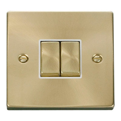 B&Q - Satin / Brushed Brass 10A 2 Gang 2 Way Ingot Light SwitchWhite TrimSe Home