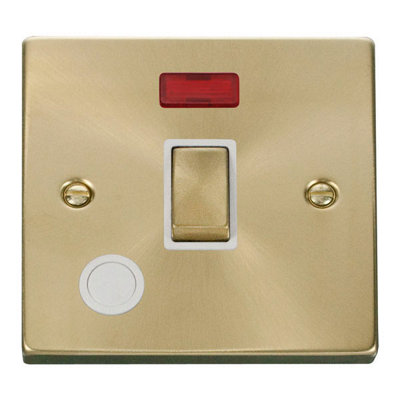 Satin / Brushed Brass 1 Gang 20A Ingot Dp Switch With Flex With NeonWhite TrimSe Home from B&Q