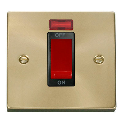 Satin / Brushed Brass 1 Gang Size 45A Switch With NeonBlack TrimSe Home