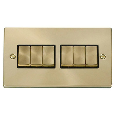 B&Q - Satin / Brushed Brass 10A 6 Gang 2 Way Ingot Light SwitchBlack TrimSe Home