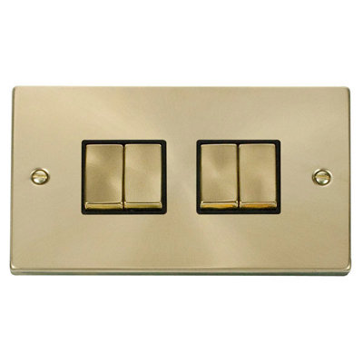 B&Q - Satin / Brushed Brass 10A 4 Gang 2 Way Ingot Light SwitchBlack TrimSe Home