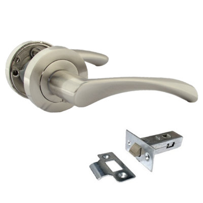 Betley Butterfly Astrid Door Handles Latch Twist Lever On RoseSatin Latch 120mm50mm from B&Q