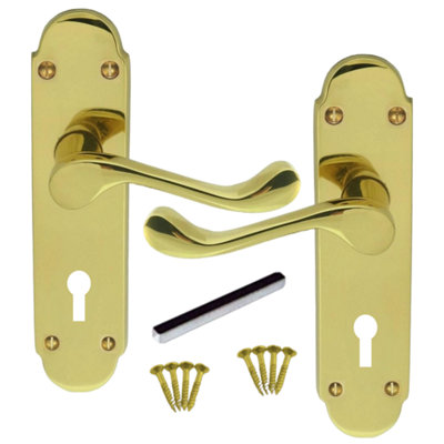 B&Q -  MultiPack Door Handles Key Lock Brass Epsom Victorian Scroll Lever1 Pair