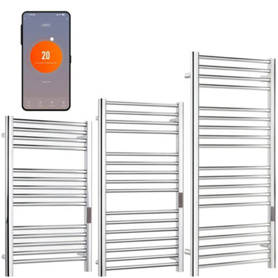 Solaire Polished Chrome Sulby Wifi Electric Heated Towel Rail, Stainless Steel, Chrome Finish, Wall Mounted Dry Electric Towel Warmer With Thermostat, Timer, Alexa Voice Control & App (500 X 1200 Mm) - Image 2