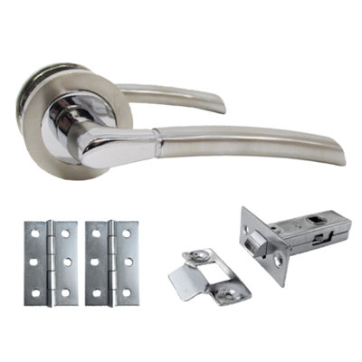 Betley Butterfly Indiana Door Handles Lever On Rose DuoChrome Satin Latch Hinges Pack 125mmSatin Nickel50mm