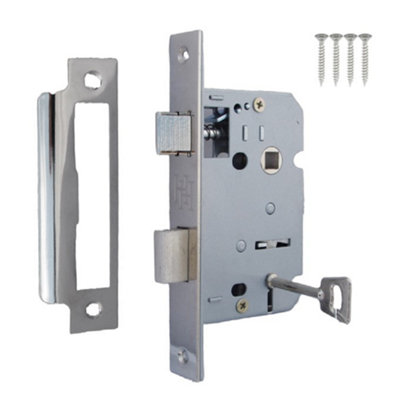 B&Q -  3 Lever Mortice Sash Lock With Key Bolt Through Reversable2.5 Inch 64mm Nickle Plated