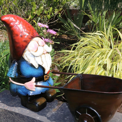 B&Q -  Metal Garden Gnome StatueWheelbarrowLantern Or SignWith Wheelbarrow