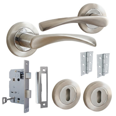 Betley Butterfly Astrid Door Handles Lock And Key Escutcheon Twist Lever On RoseSatin Chrome 120mm from B&Q
