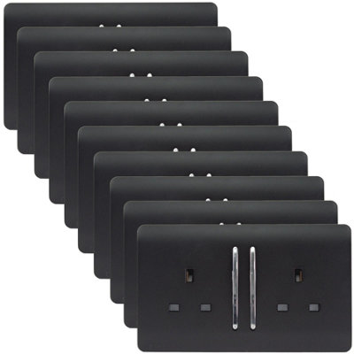 Trendiswitch Trendi 2 Gang 13 Amp Switched Plug Socket Matt Black Trade Pack (X10) from B&Q