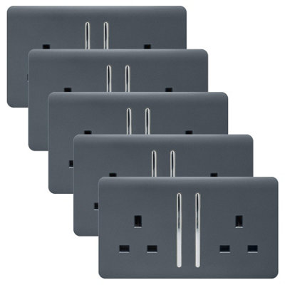 Trendi Switch 2 Gang Long Switched Socket Warm Grey Pack of 5 - Image 5