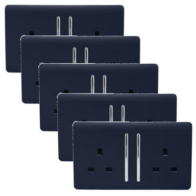 Trendiswitch Trendi 2 Gang Artistic Modern Glossy 13 Amp Switched Tactile Plug Socket Navy (5 Pack) from B&Q