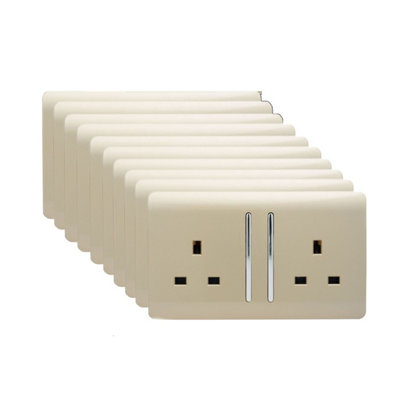 Trendiswitch Trendi 2 Gang 13 Amp Switched Plug Socket Gold Trade Pack (X10) Art-Skt213Lgox10 from B&Q