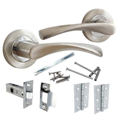 Betley Butterfly Astrid Door Handles Latch & Hinges Twist Lever On RoseSatin Chrome 120mm2.5" Lock from B&Q