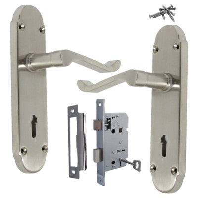 B&Q -  Epsom Door Handles Key Lock Scroll LeverSatin Pack