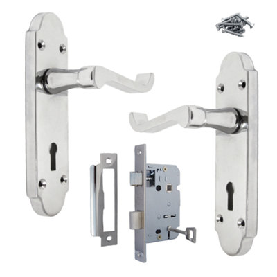 B&Q -  Epsom Door Handle Key Lock Scroll LeverPolished Chrome Pack
