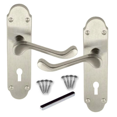 B&Q -  MultiPack Door Handles Satin Epsom Victorian Scroll Lever Lock1 Pair