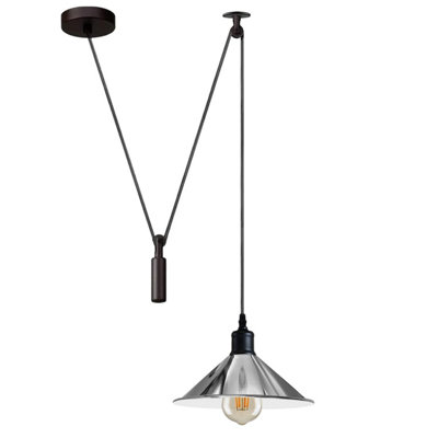  - Modern Chrome Pendant Light Long Metal Cone Shade With 2M Cord For Kitchen Islands