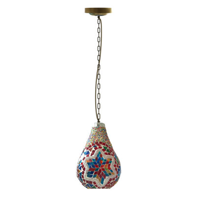  - Ledsone Moroccan Turkish Mosaic Glass Pendant Light Adjustable Height Hanging Lamp Fixture For Living Room & Dining Room