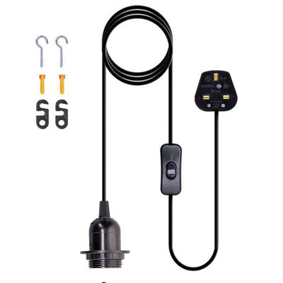  - E27 Plug In Black Light Socket Cord Ceiling Hanging Lights