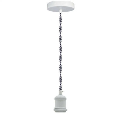 1M  Black &white Twisted Cable E27 Base White Ceiling Light Fitting Lamp Holder from B&Q
