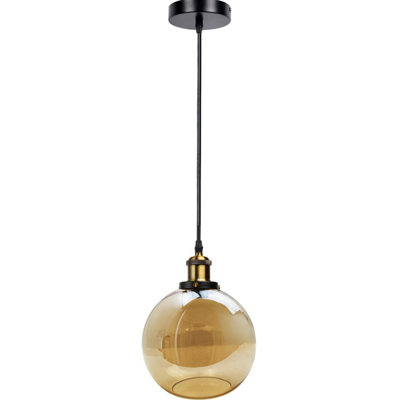 Ledsone Industrial Ceiling Pendant Light  Retro Amber Glass Lamp Shade For E27 Bulb Hanging Fixture from B&Q