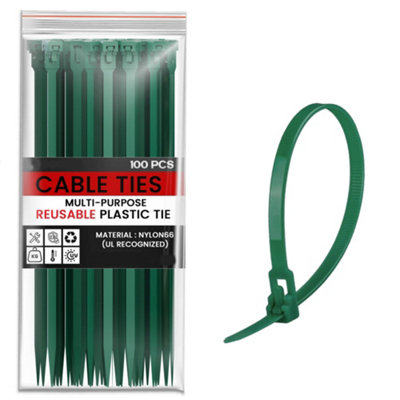 Pack Of 100 Zip Ties Releasable Heavy Duty Reusable Nylon Cable Ties Wraps from B&Q