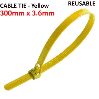  - Yellow Cable Ties (L) 300mm Nylon Zip Wraps Releasable Heavy Duty Reusable Cable Ties -100Pcs