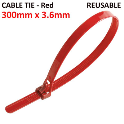  - 100 Pack Releasable Zip Ties Heavy Duty Reusable Red Cable Ties Nylon Cable Wraps 300mm
