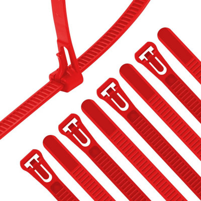  - Red Cable Ties (L) 450mm Nylon Zip Wraps Releasable Heavy Duty Reusable Cable Ties -100Pcs