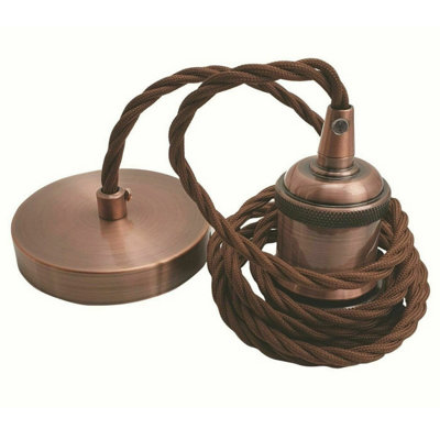1M Brown Twisted Cable Pendant Light  E27 Copper Lamp Holder from B&Q