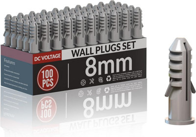 - 100Pcs 8mm Grey Wall Plugs PlasterboardRaw Screw Plugs Plastic Fish Type Extension Raw Plugs Fixings For Masonry