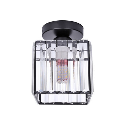Modern K9 Crystal Ceiling Light Semi Flush Mount Square Fixture from B&Q