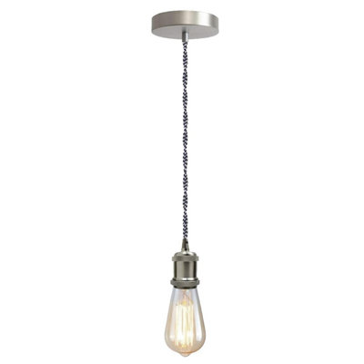 1M Black & White Twisted Cable Pendant  E27 Base With Satin Nickel Lamp Holder from B&Q