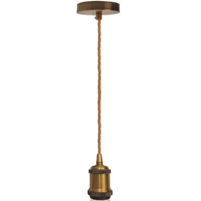1M Gold Twisted Cable Pendant Light  E27 Base With Yellow Brass Holder For Vintage Décor from B&Q