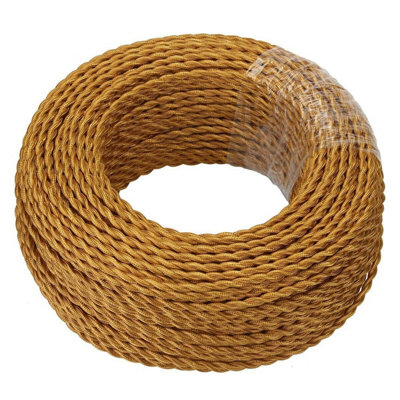 5M Gold Flex 3 Core Twisted Fabric Cable 0.75mm Electrical Wire 3 Core Flexible Cables 3 Core Vintage Flex Cord from B&Q