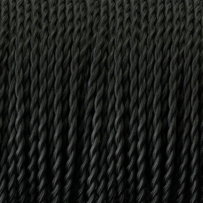 Black 3 Core Twisted Fabric Cable  0.75mm² Textile Covered Wire5M from B&Q
