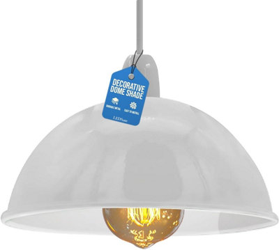 Vintage White Dome Pendant Lamp Shade  21Cm Industrial Metal Ceiling Light Shade Replacement Easy Fit For Kitchen Bedroom from B&Q
