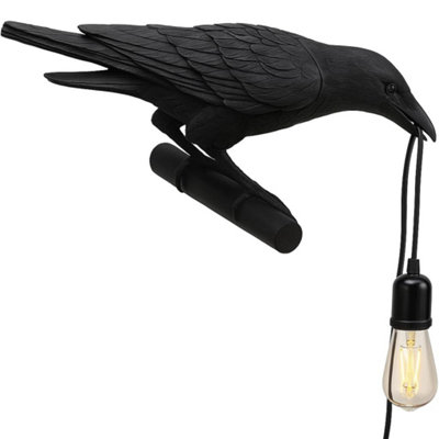 Black Birds Resin Crow Desk Led Lamp E27 Base Modern Raven Art Deco Bedside Decor Plug In Cord Wall Lamps For BedroomOffice from B&Q