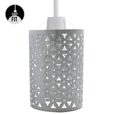 White Metal Bulb Guard Drum Shaped Lamp Shades For Ceiling Pendant Lights Indoor Easy Fit Wire Cages (White) from B&Q