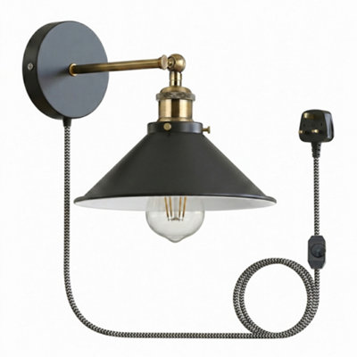  - Matt Black Plug-In Wall Light And Dimmer Switch  Modern Adjustable Plug-In Led Wall Light