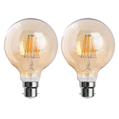 G95 B22 8W Dimmable Led Filament Bc Bayonet Warm White 2700K Amber Glass Bulbs from B&Q