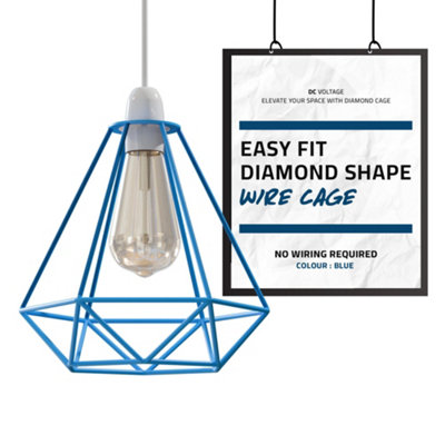  - Industrial Diamond Light Bulb Cage Blue Metal Lampshade For Loft Pendant Or Ceiling Light