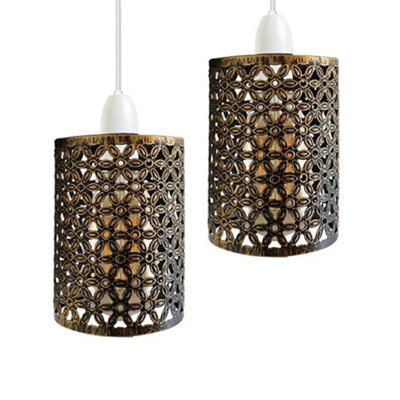 2 Pack Of Pendant Light Shade Metal Drum Shaped Lampshade Industrial Easy Fit Ceiling Indoor Wire Cage Lampshade from B&Q