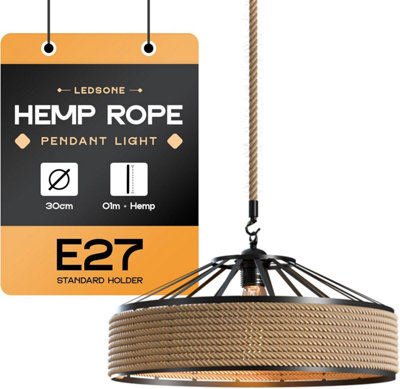 Vintage Industrial 30Cm Ceiling Pendant Light Hemp Rope Metal Cage Hanging Lamp from B&Q