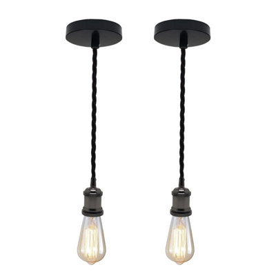 Ledsone Vintage Metal Pendant Light Kit  E27 Holder With 1M Braided Cable2 Pack from B&Q