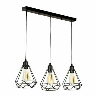Vintage Industrial 1 To 3 Head Ceiling Pendant Light Metal Cage Led Hanging Lamp Fixture from B&Q
